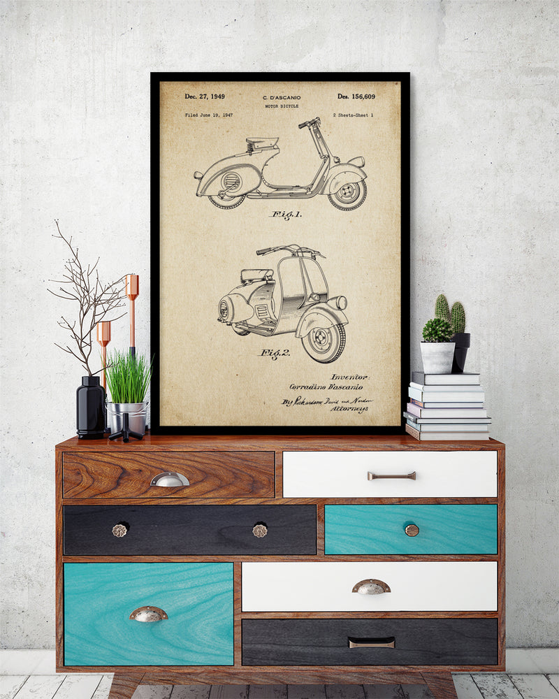 Vintage Vespa Patent Art Print - Vintage Artworks by The Good Poster Company