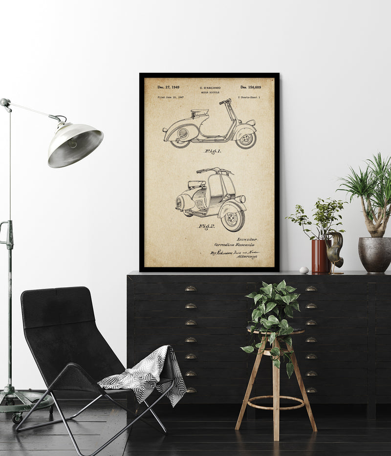 Vintage Vespa Patent Art Print - Vintage Artworks by The Good Poster Company