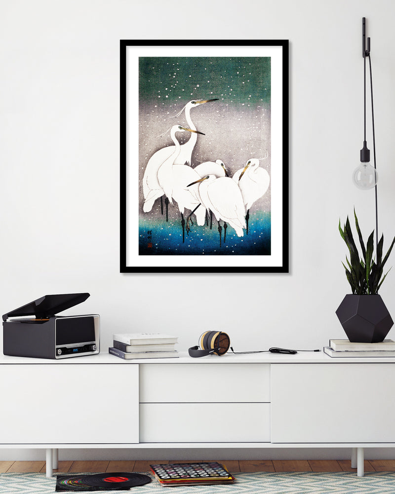 Snowy Egrets Art Print by Ohara Koson - Vintage Japanese Art by The Good Poster Company