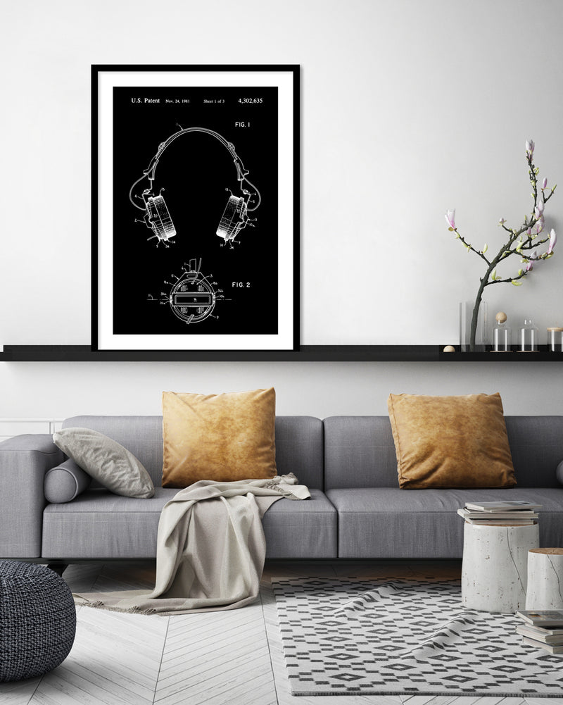 Headphones Patent Art Print | Vintage Black and White Art | The Good Poster Company