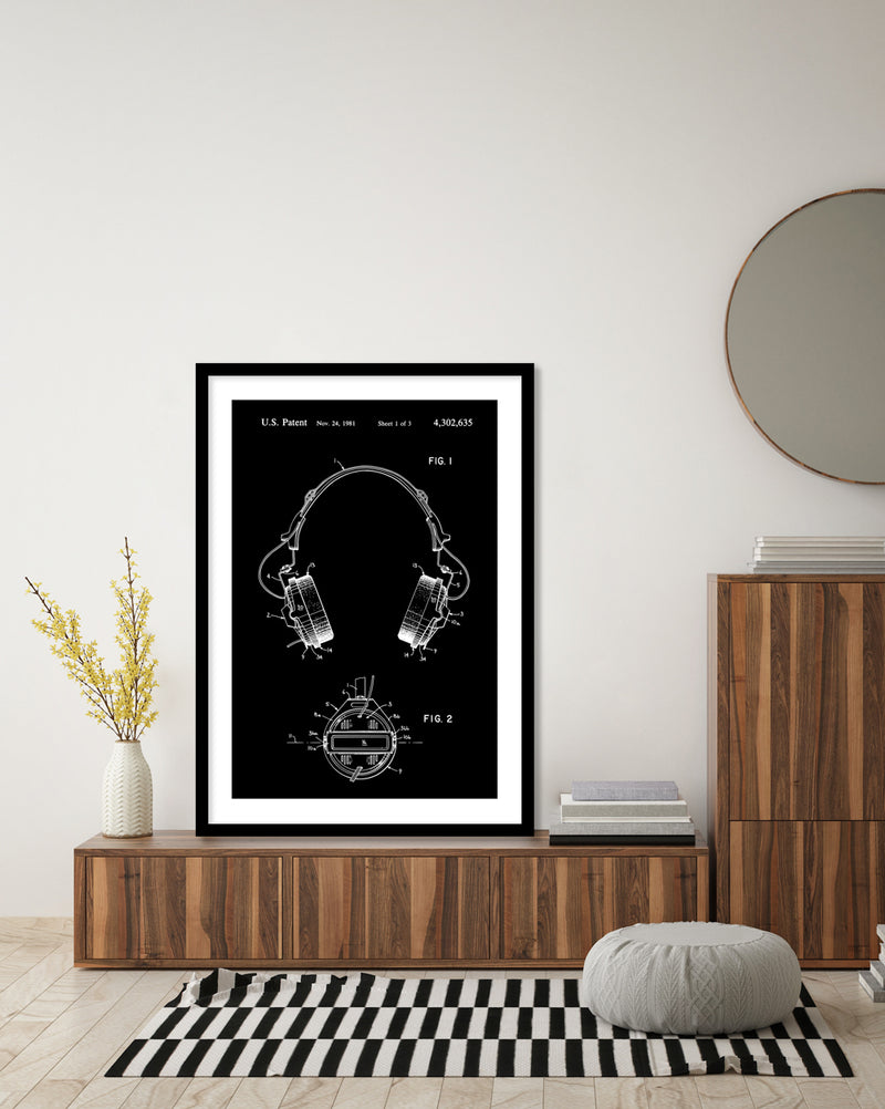 Headphones Patent Art Print | Vintage Black and White Art | The Good Poster Company