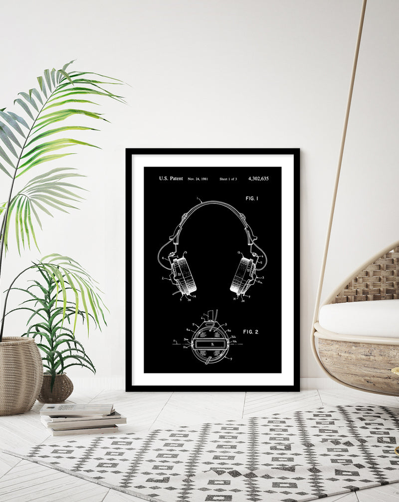 Headphones Patent Art Print | Vintage Black and White Art | The Good Poster Company