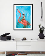 Marriage at the Plastic Garden by Alexander Grahovsky - Girl Riding Flamingo - Popular Modern Art by The Good Poster Company