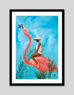 Marriage at the Plastic Garden by Alexander Grahovsky - Girl Riding Flamingo - Popular Modern Art by The Good Poster Company