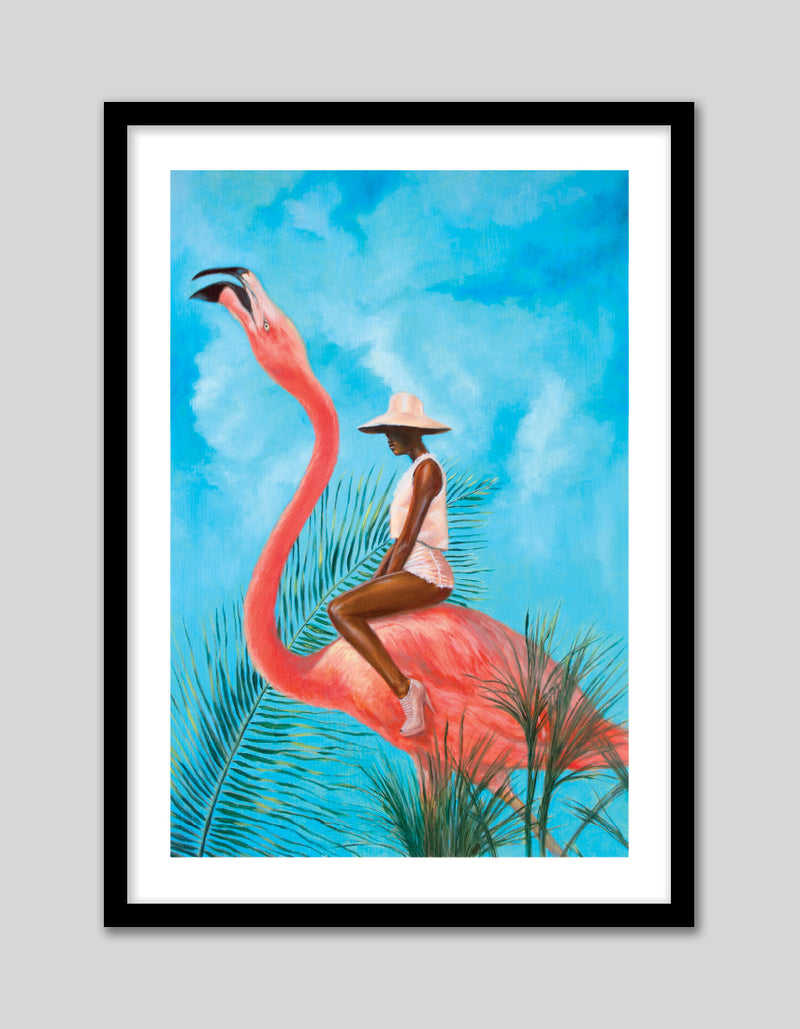 Marriage at the Plastic Garden by Alexander Grahovsky - Girl Riding Flamingo - Popular Modern Art by The Good Poster Company