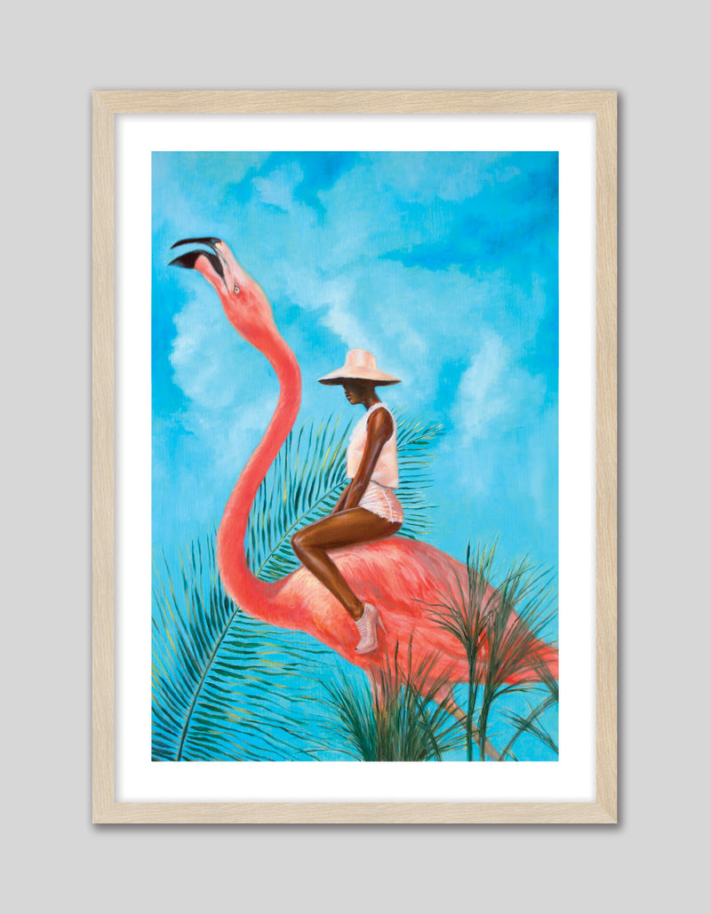 Marriage at the Plastic Garden by Alexander Grahovsky - Girl Riding Flamingo - Popular Modern Art by The Good Poster Company