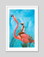 Marriage at the Plastic Garden by Alexander Grahovsky - Girl Riding Flamingo - Popular Modern Art by The Good Poster Company