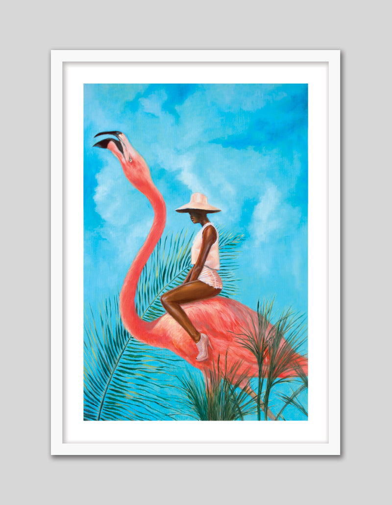 Marriage at the Plastic Garden by Alexander Grahovsky - Girl Riding Flamingo - Popular Modern Art by The Good Poster Company