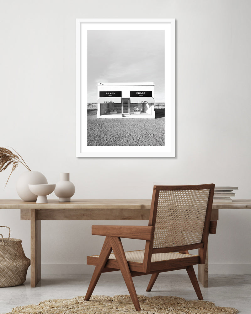 Prada Marfa Photographic Art Print | Fashion Artwork | Black and White Art | The Good Poster Company