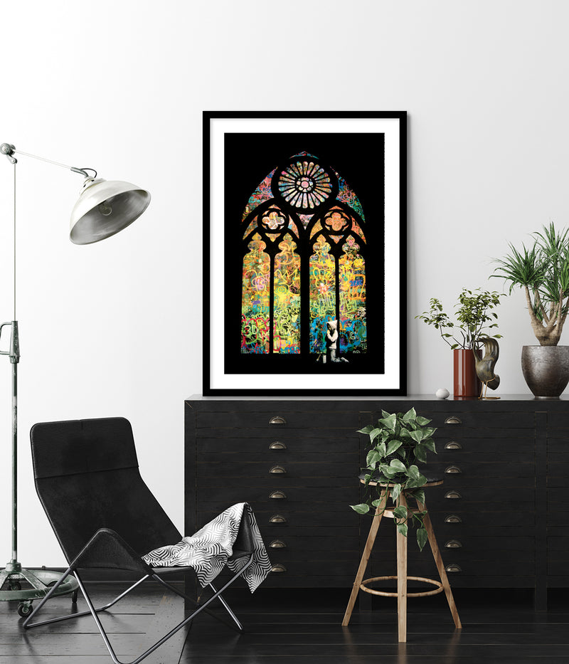 Stained Glass Window Art Print by Banksy - Street Art at The Good Poster Company
