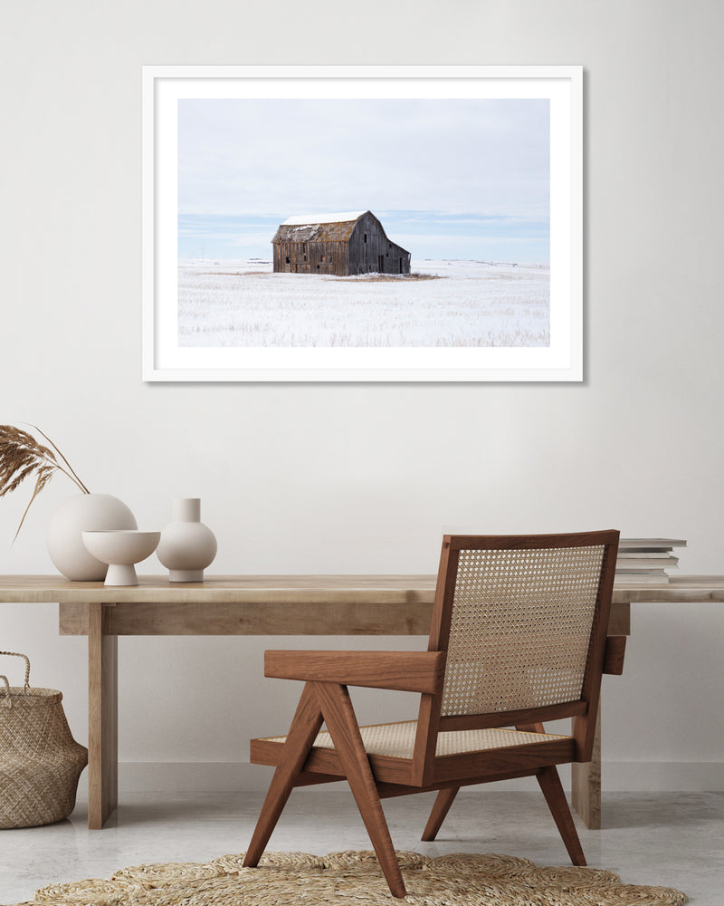 Barn in Snowy Landscape Contemporary Photography Print | The Good Poster Company