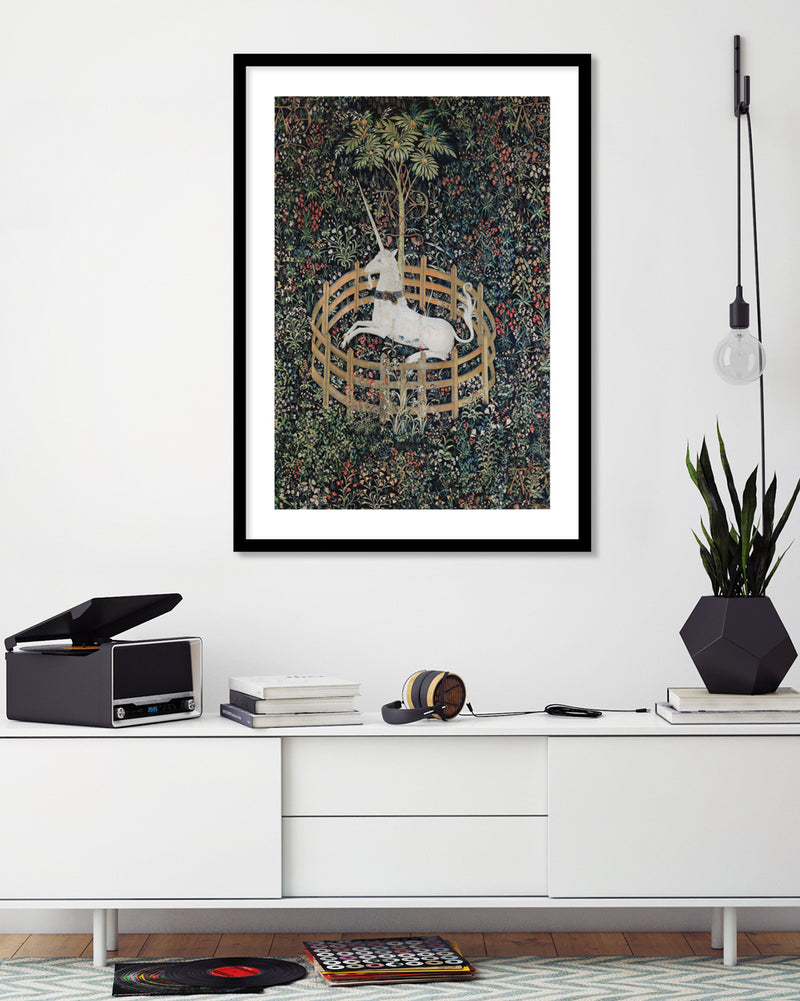 The Unicorn in Captivity Art Print - Vintage Floral Artworks by The Good Poster Company