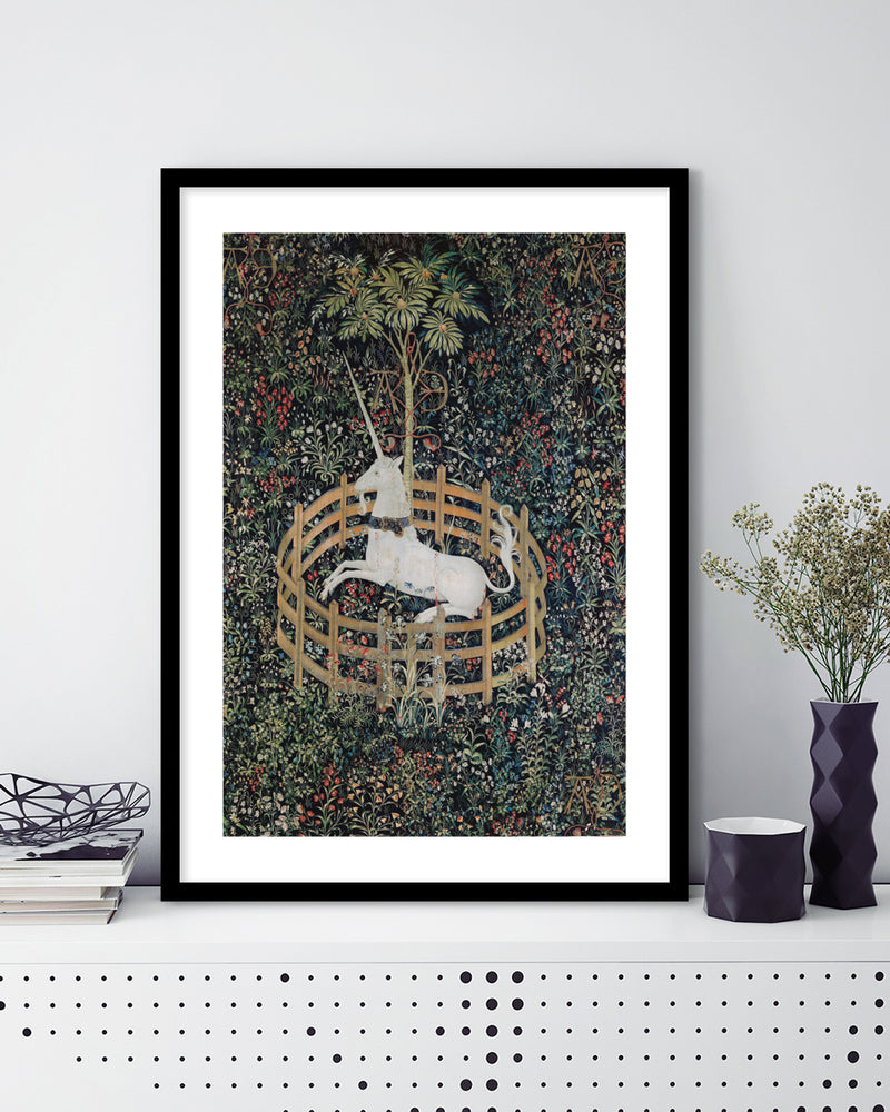 The Unicorn in Captivity Art Print - Vintage Floral Artworks by The Good Poster Company