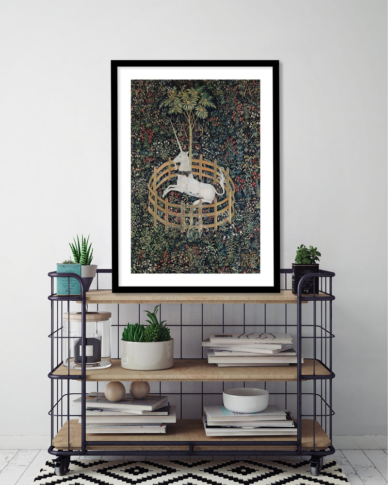 The Unicorn in Captivity Art Print - Vintage Floral Artworks by The Good Poster Company