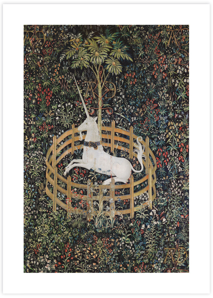 The Unicorn in Captivity Art Print - Vintage Floral Artworks by The Good Poster Company