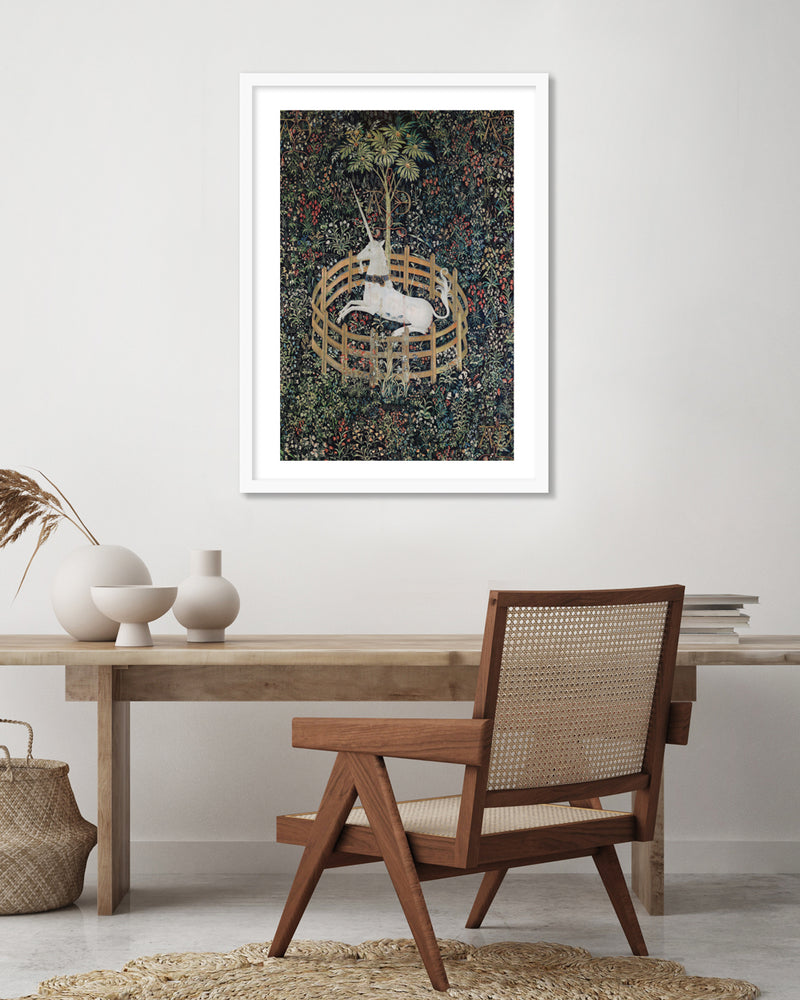 The Unicorn in Captivity Art Print - Vintage Floral Artworks by The Good Poster Company