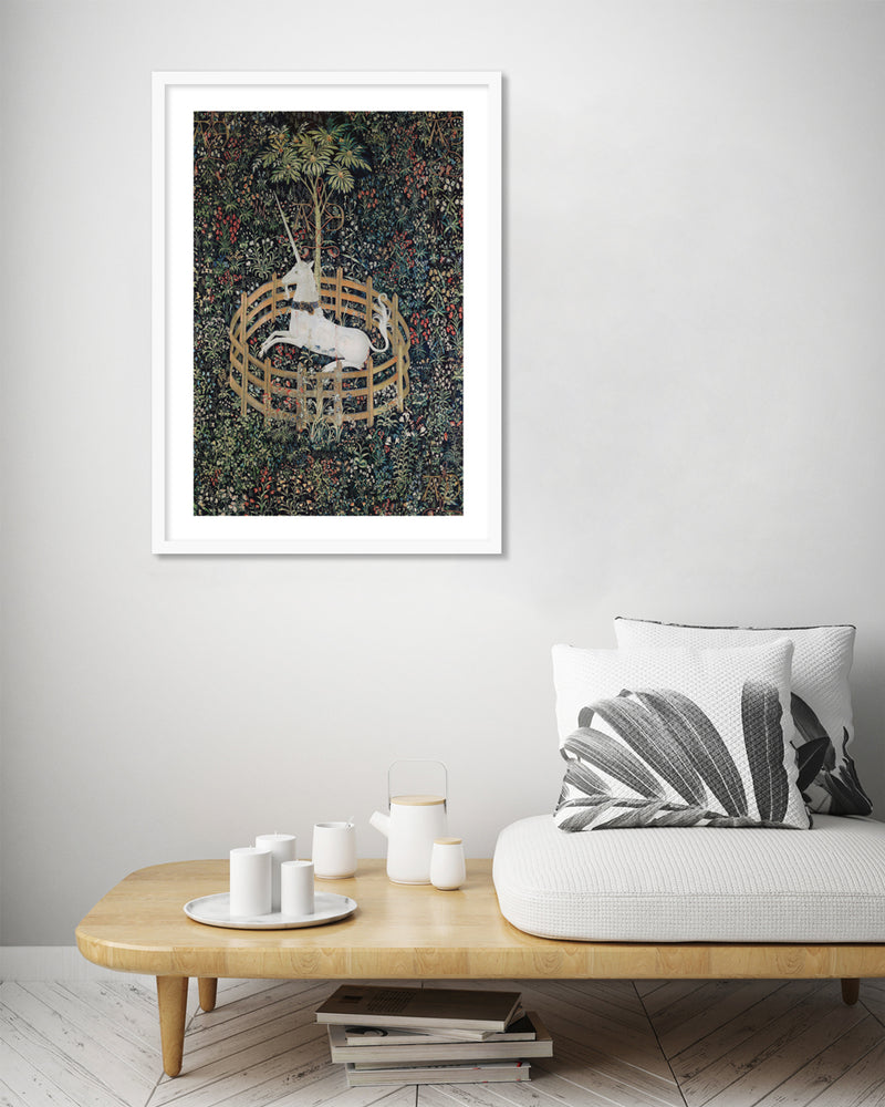 The Unicorn in Captivity Art Print - Vintage Floral Artworks by The Good Poster Company