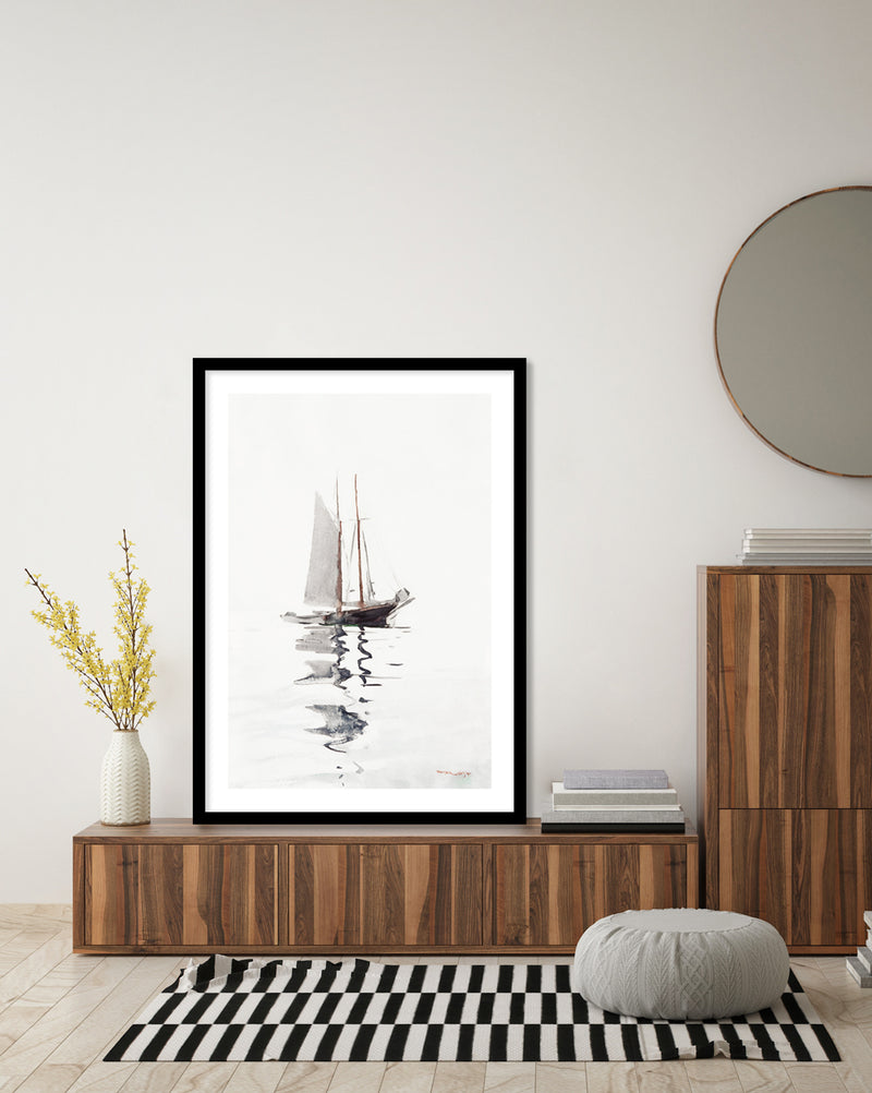 Two Masted Schooner with Dory