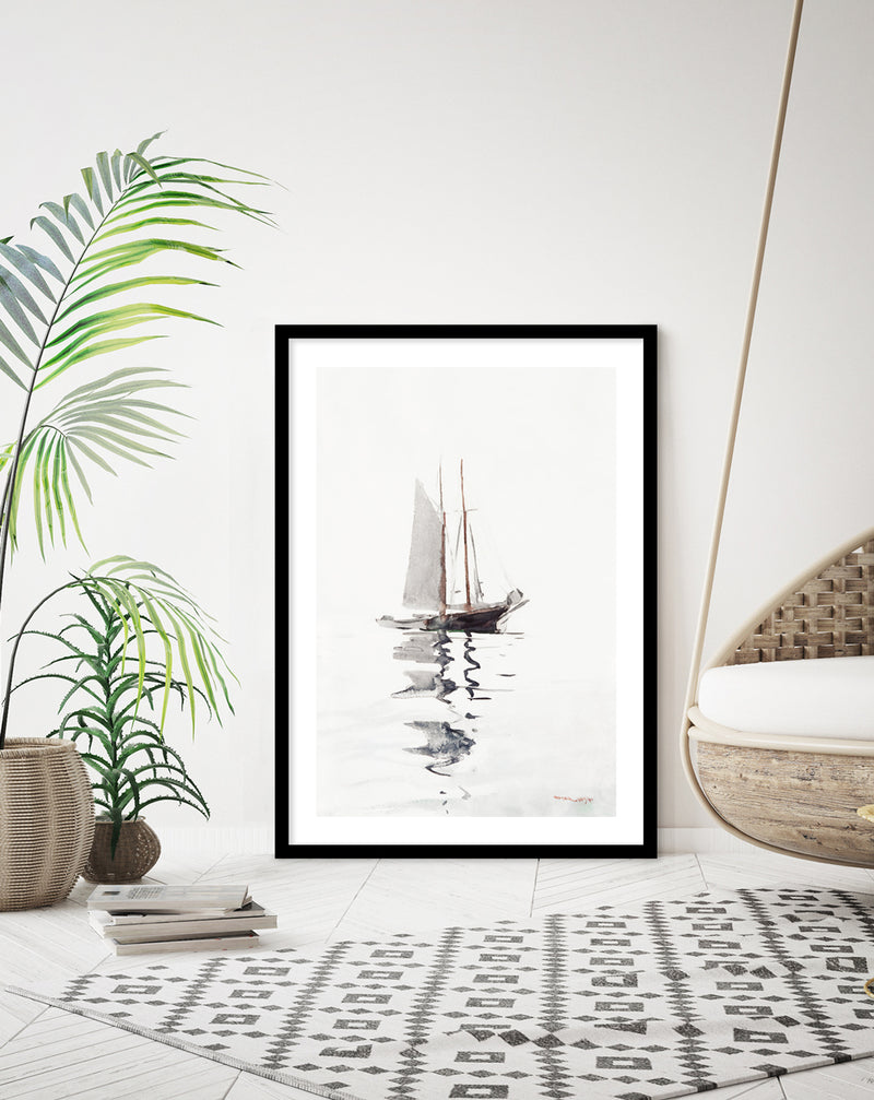 Two Masted Schooner with Dory