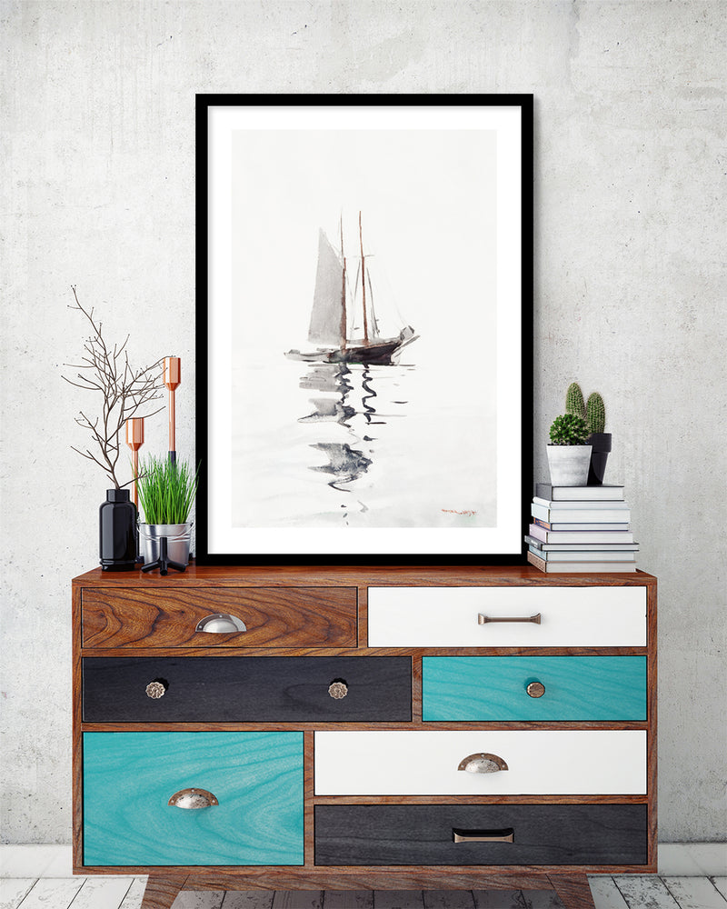 Two Masted Schooner with Dory