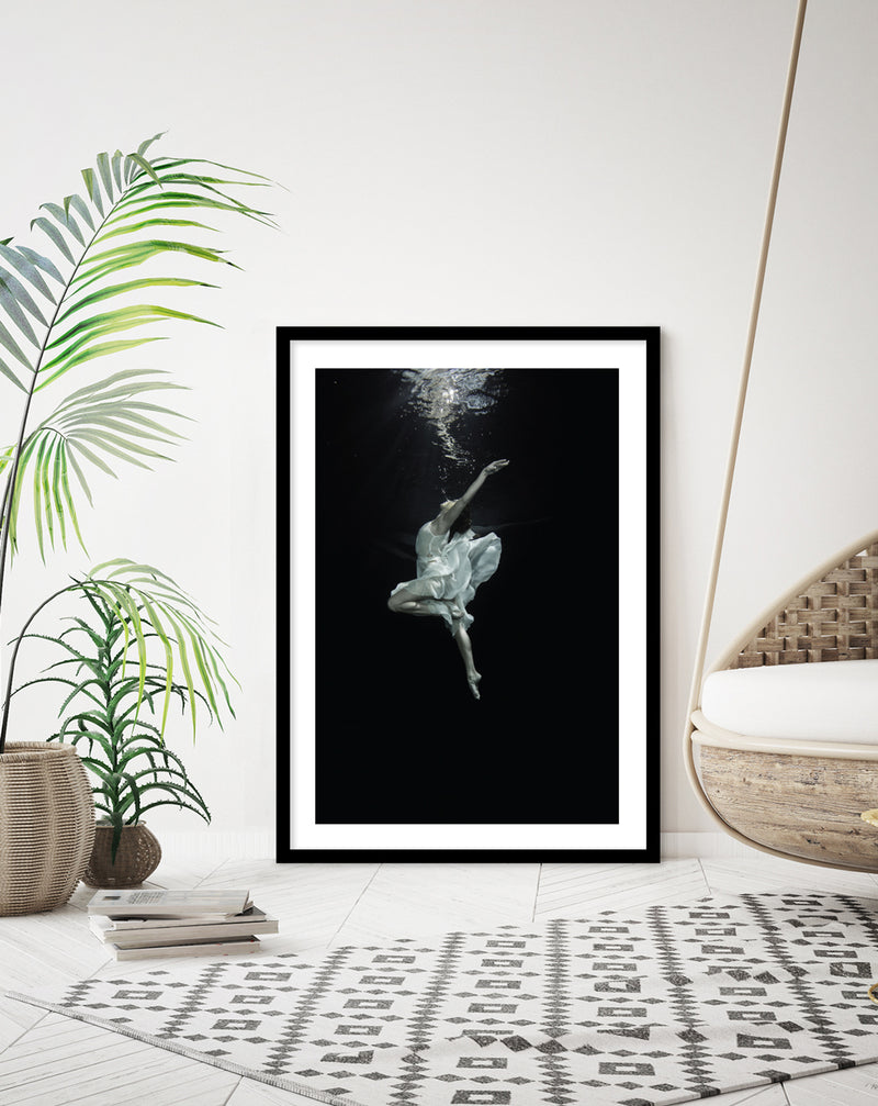 Contemporary Underwater Ballerina Art Print | Black and White Art by The Good Poster Company