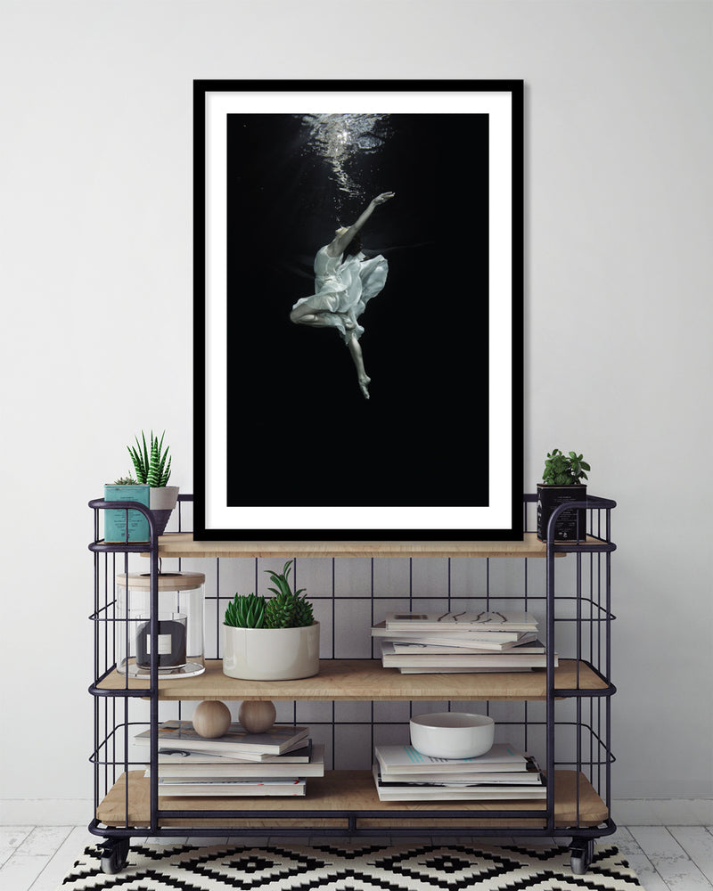 Contemporary Underwater Ballerina Art Print | Black and White Art by The Good Poster Company