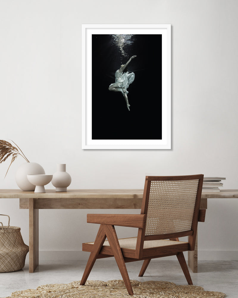 Contemporary Underwater Ballerina Art Print | Black and White Art by The Good Poster Company