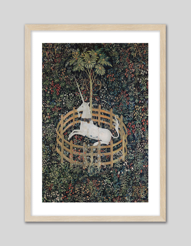 The Unicorn in Captivity Art Print - Vintage Floral Artworks by The Good Poster Company