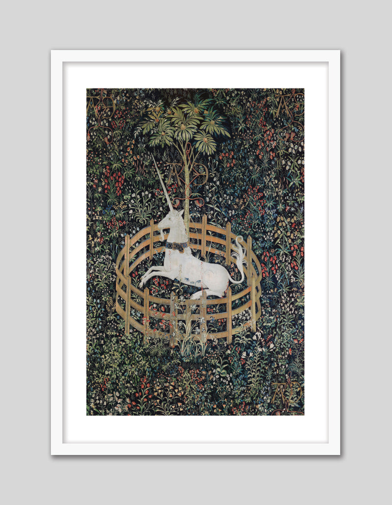 The Unicorn in Captivity Art Print - Vintage Floral Artworks by The Good Poster Company