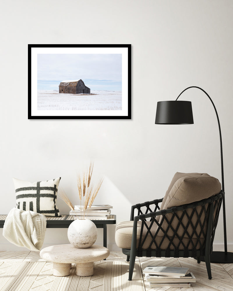 Barn in Snowy Landscape Contemporary Photography Print | The Good Poster Co.