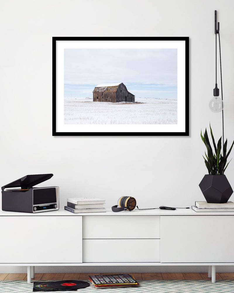 Barn in Snowy Landscape Contemporary Photography Print | The Good Poster Co.