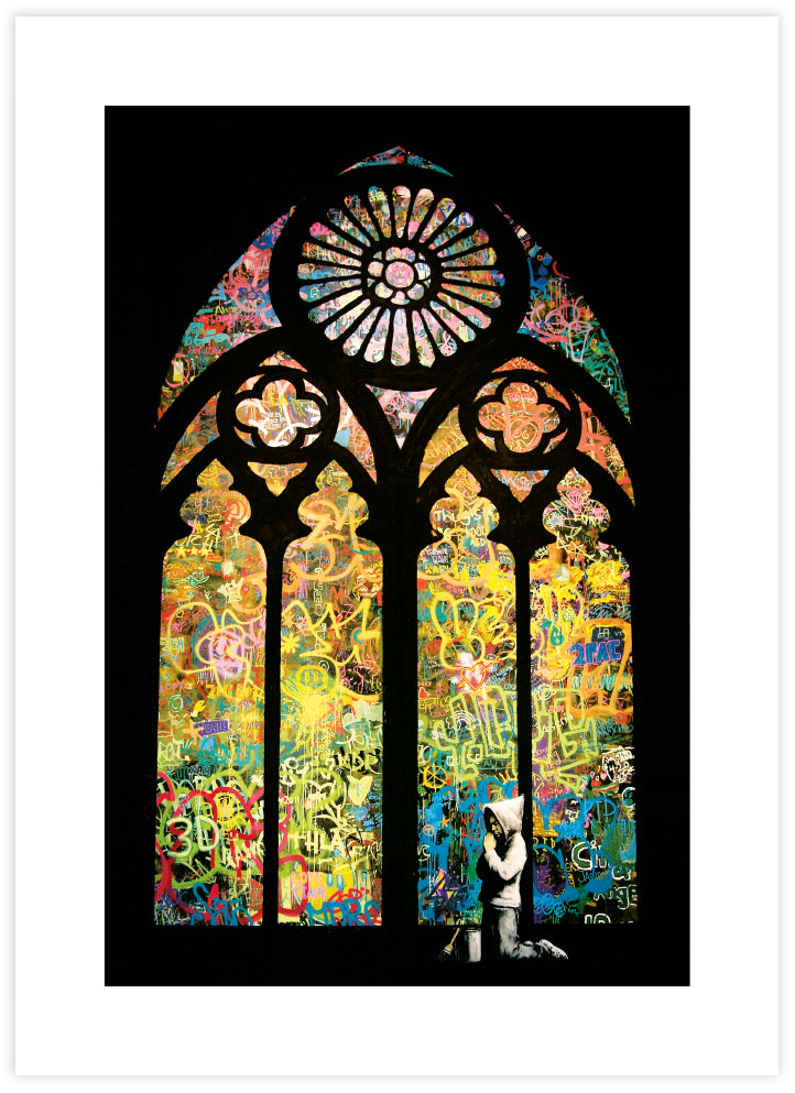 Stained Glass Window Art Print by Banksy - Street Art at The Good Poster Company
