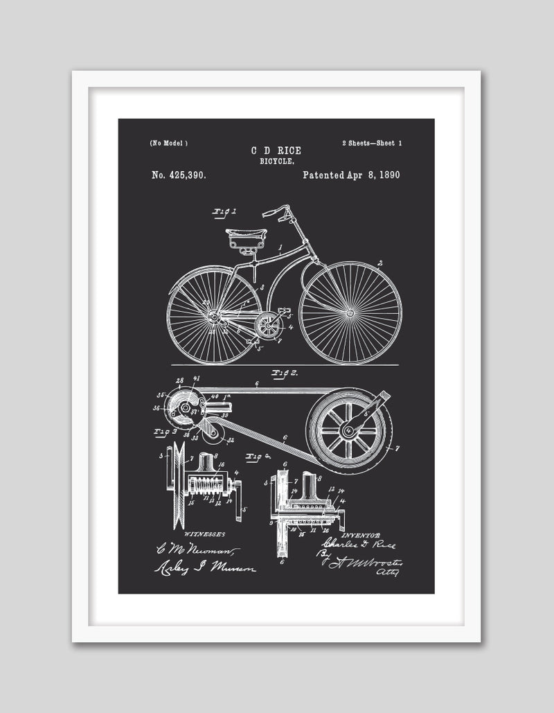 Bicycle Patent Art Print | Black and White Art