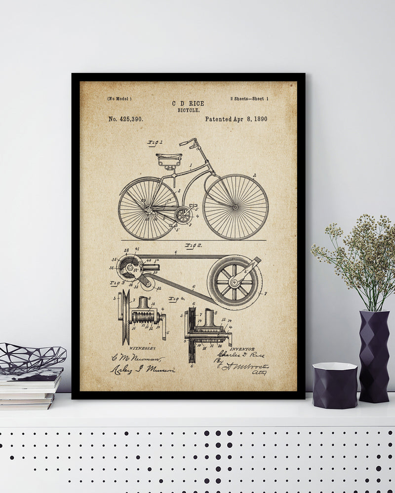 Vintage Bicycle Patent Art Print | Vintage Art