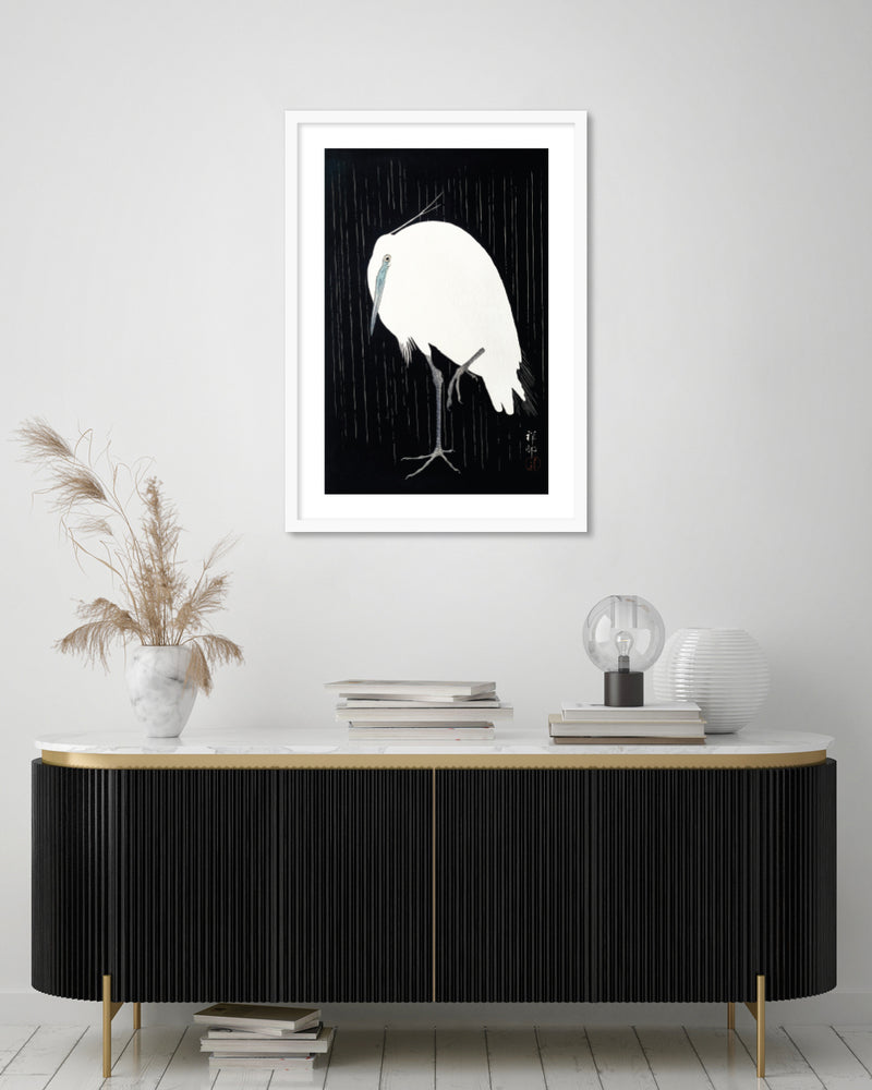 Egret in the Rain Art Print by Ohara Koson