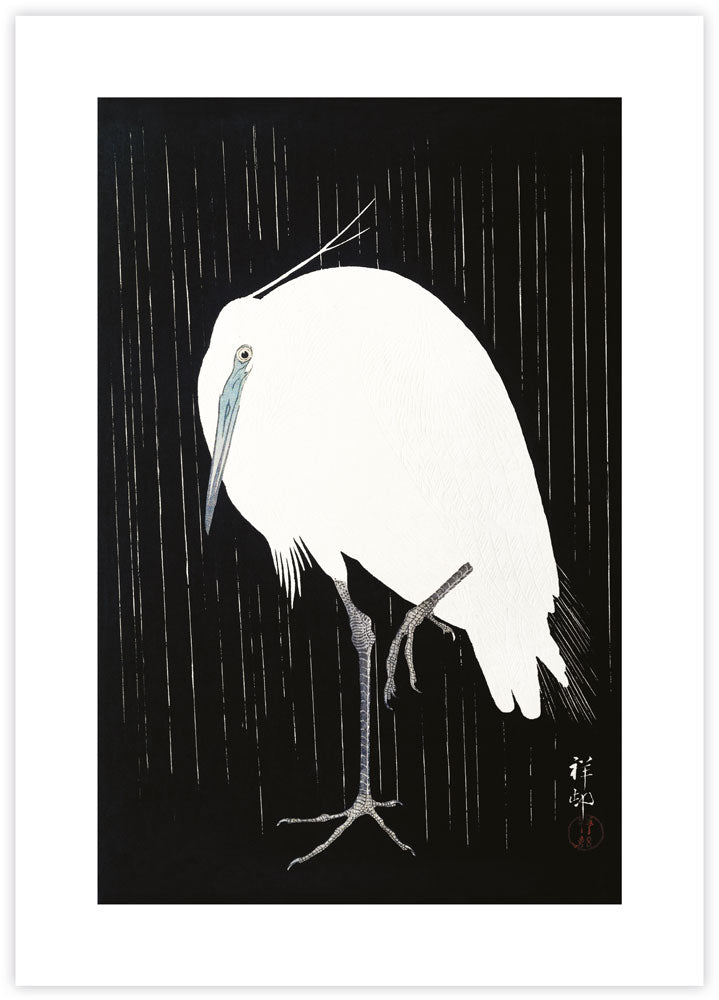 Egret in the Rain Art Print by Ohara Koson