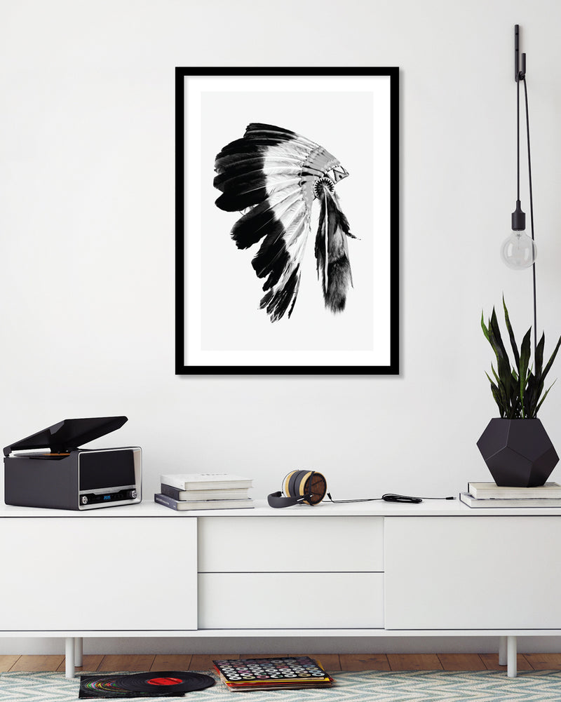 Contemporary Indian Headdress Art Print | Black and White Art | The Good Poster Co.