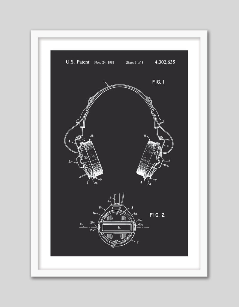 Headphones Patent Art Print | Black and White Art | The Good Poster Co.