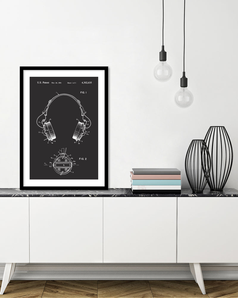 Headphones Patent Art Print | Black and White Art | The Good Poster Co.