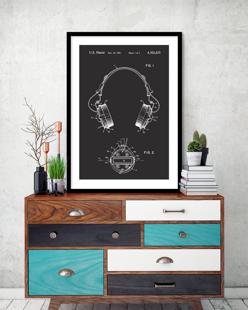 Headphones Patent Art Print | Black and White Art | The Good Poster Co.