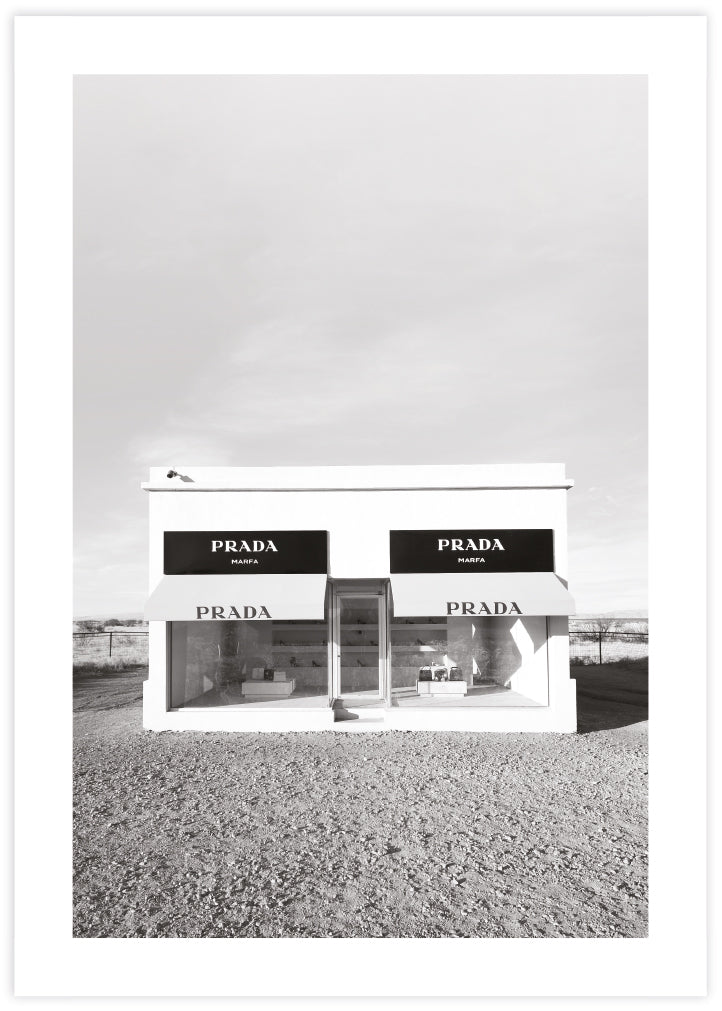 Prada Marfa Photographic Art Print | Fashion Artwork | Black and White Art NZ | The Good Poster Co.