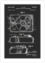 Record Player Patent Art Print | Black and White Art