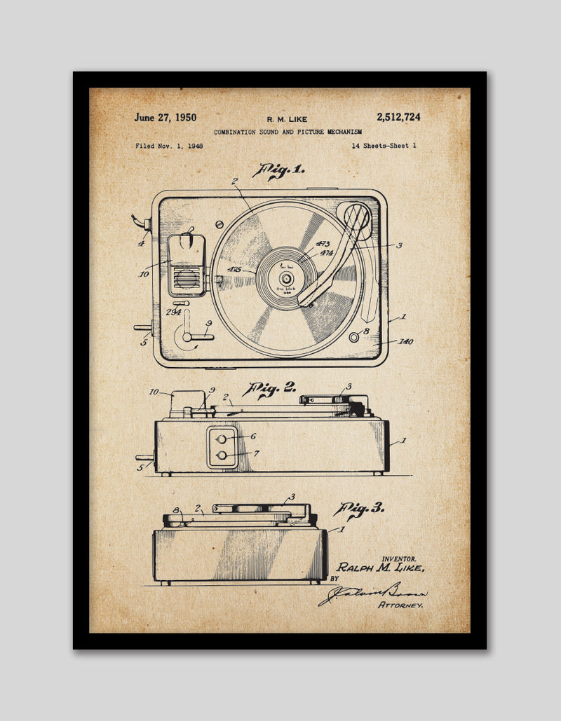 Vintage Record Player Patent Art Print