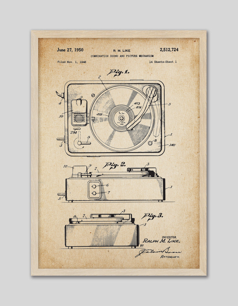 Vintage Record Player Patent Art Print