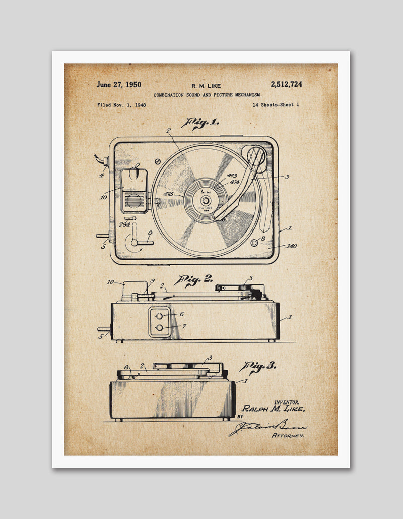 Vintage Record Player Patent Art Print