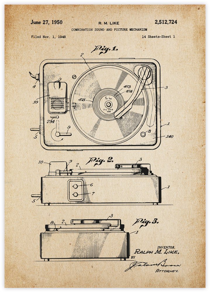 Vintage Record Player Patent Art Print