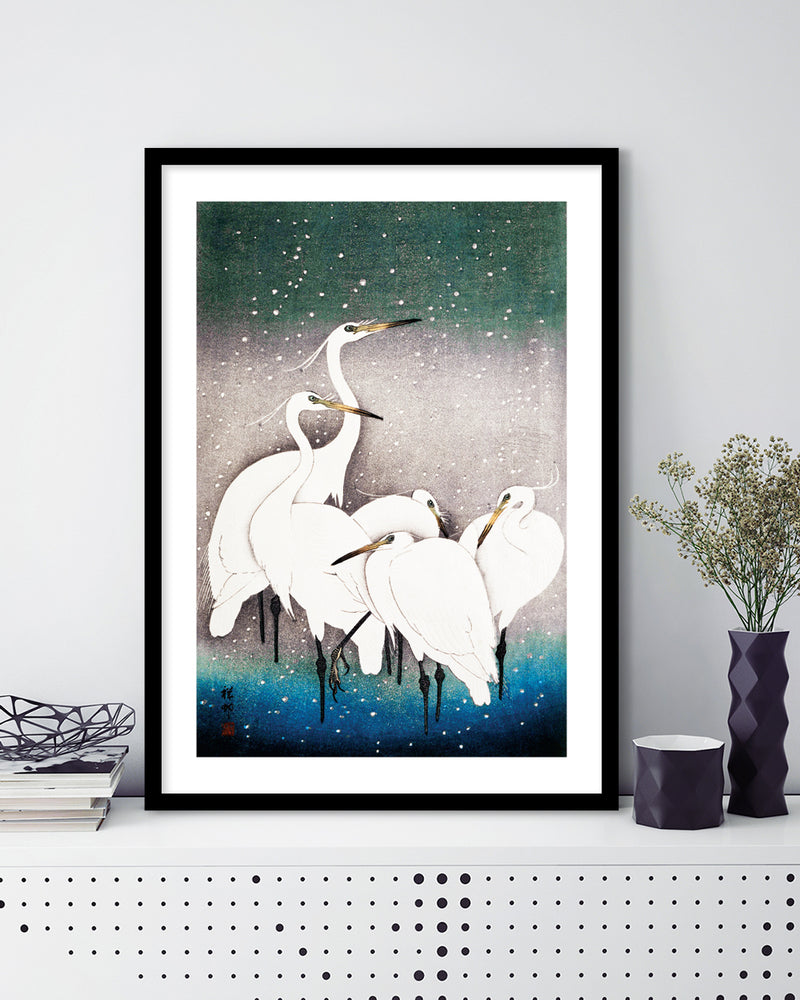 Snowy Egrets Art Print by Ohara Koson