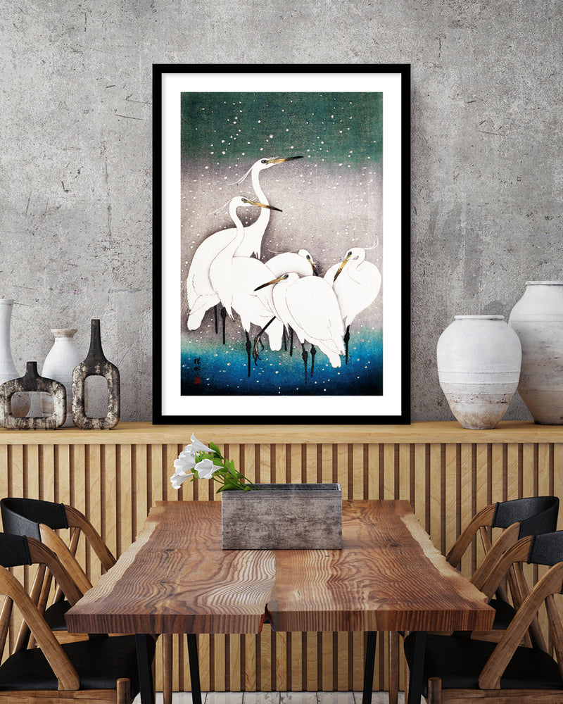 Snowy Egrets Art Print by Ohara Koson