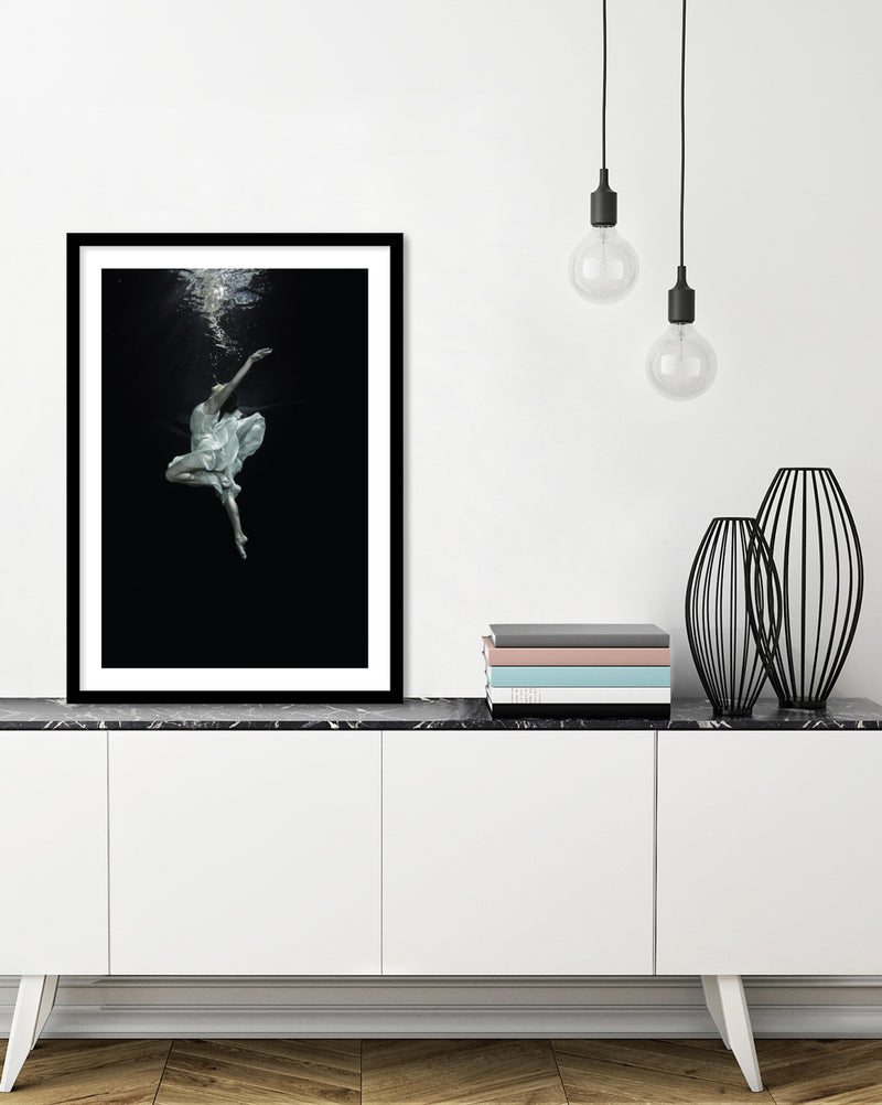 Contemporary Underwater Ballerina Art Print | Black and White Art