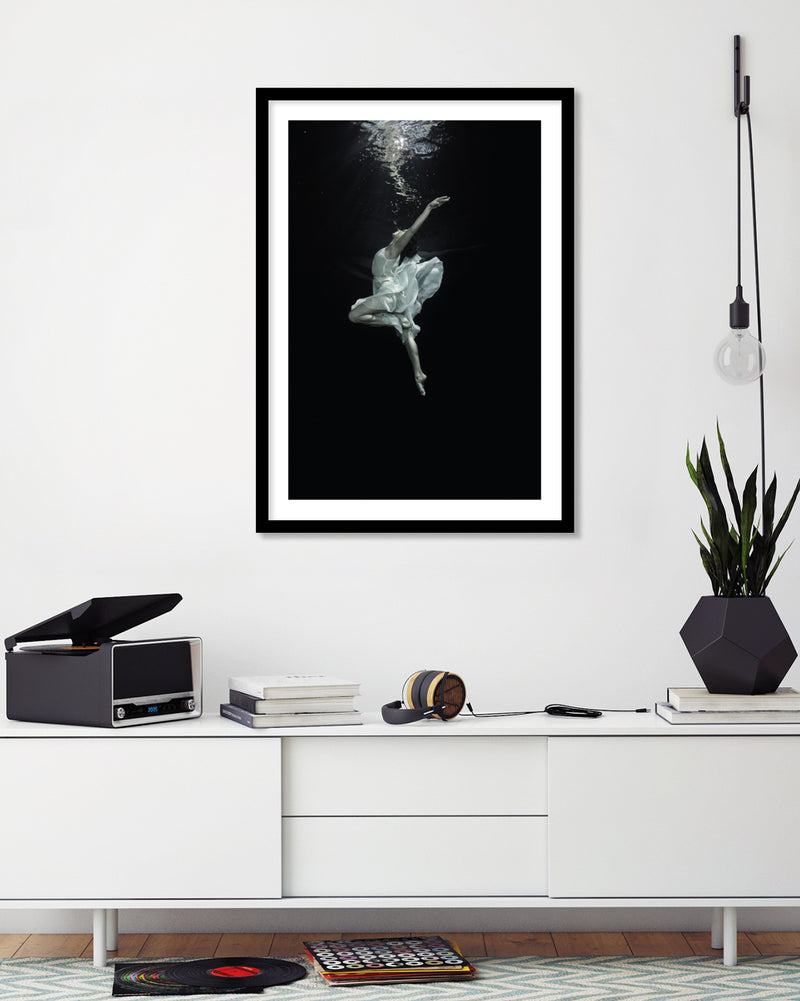 Contemporary Underwater Ballerina Art Print | Black and White Art